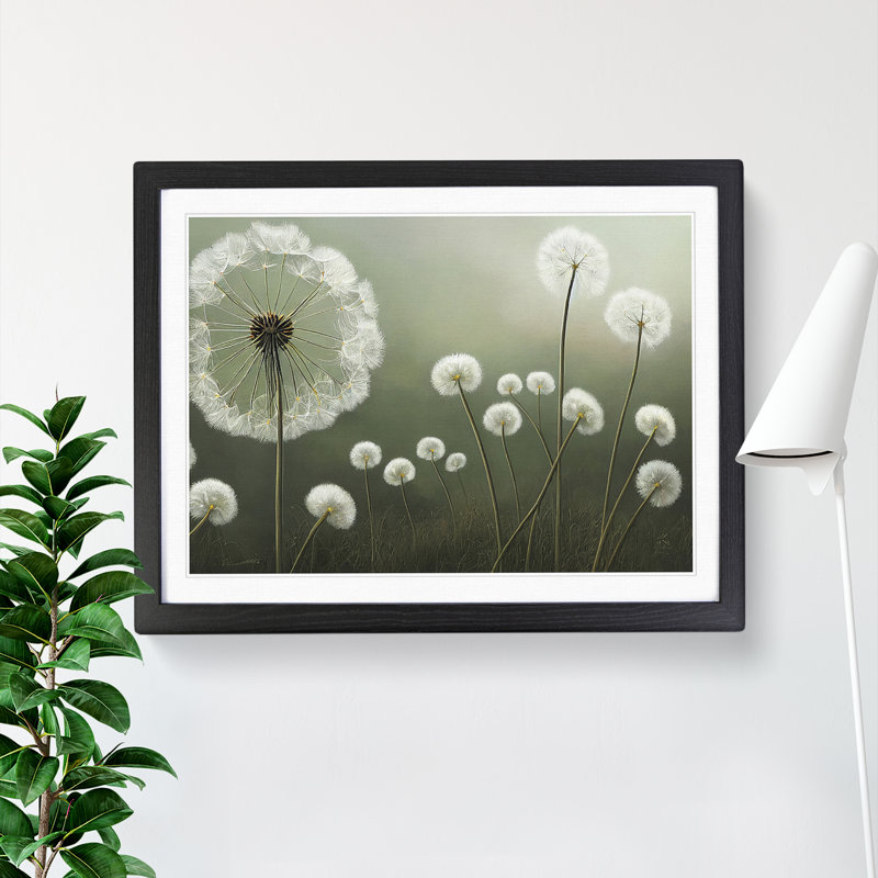 Hopeful Dandelion Flowers - Single Picture Frame Print, 25cm H x 34cm W x 2cm D, Black