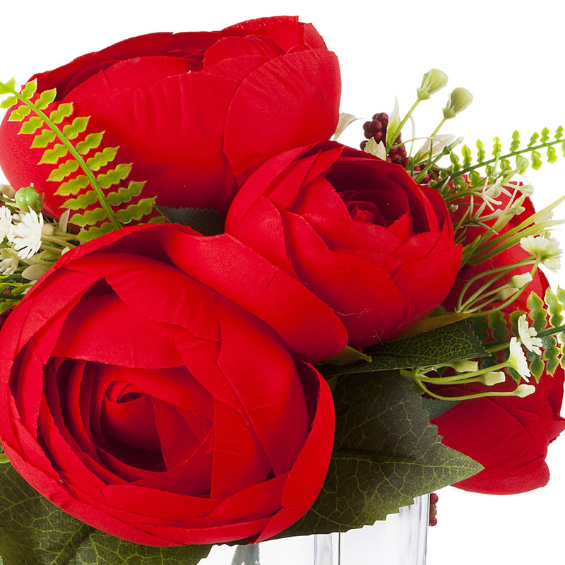Arrangement floral pivoines en soie dans un vase, Rouge