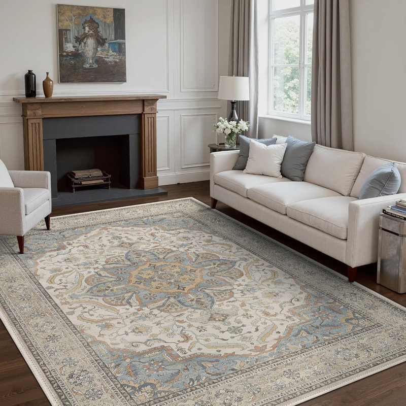 Jalen Beige Oriental Indoor/Outdoor Machine Washable Area Rug, Runner 2' x 7'