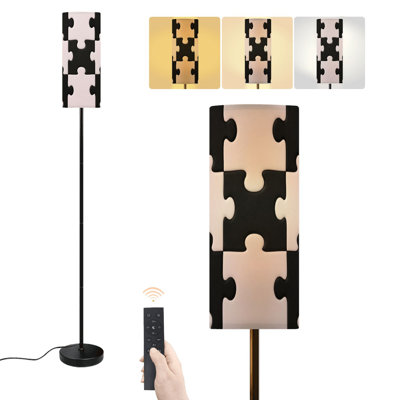 Lampadaire noir et blanc à motif puzzle à damier rose géométrique minimaliste et moderne, dimmable, avec télécommande et interrupteur au pied, abat-jour, lampe d'angle sur pied pour salon, chambre ou bureau.