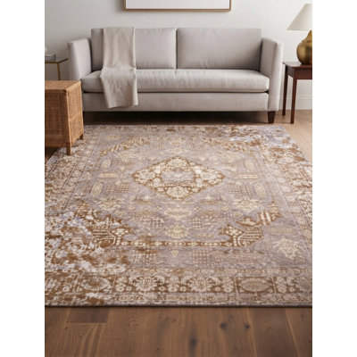 Hand Loom Knotted Wool Oriental Light Brown Rectangle Indoor Area Rug