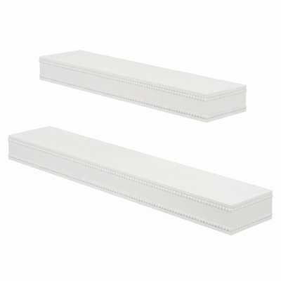 American Art Decor Beaded 2-Piece Floating Wall Shelf Set, White Shabby Chic
