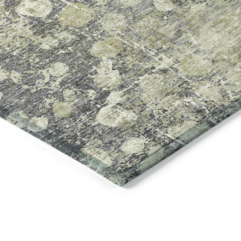 Machine Washable Indoor/Outdoor Xhevrie Olive Rug, Rectangle 5' x 7'6"