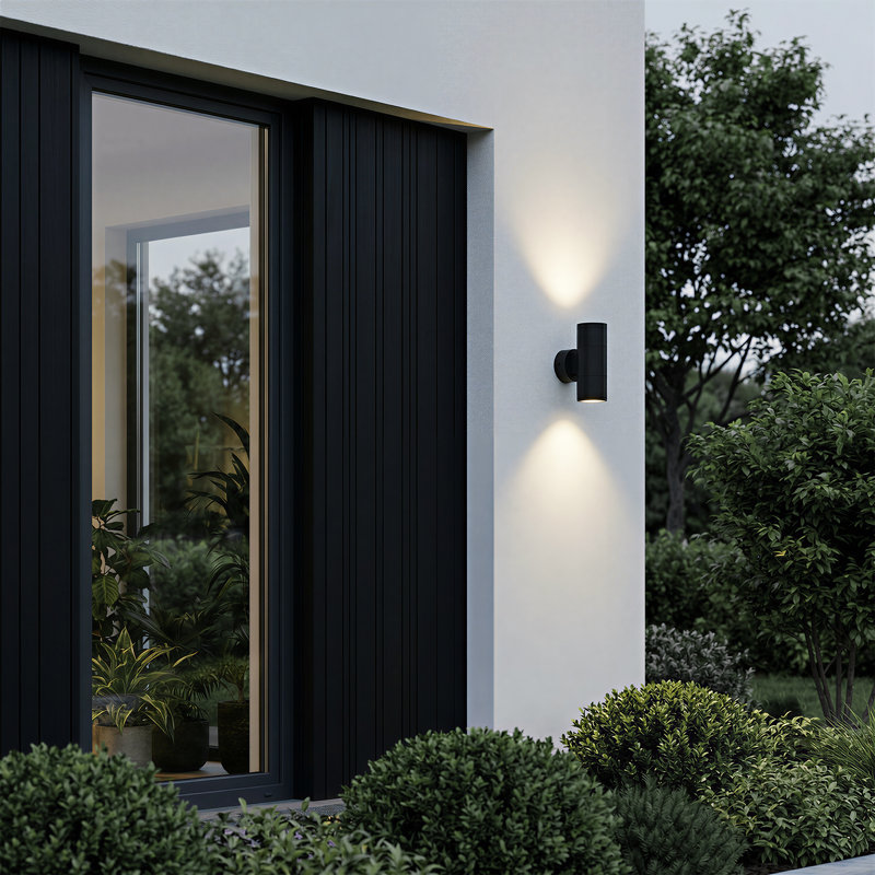 16cm 6" Outdoor Round Wall Light, GU10 Up Down Wall Sconce, Matte Black Exterior Waterproof