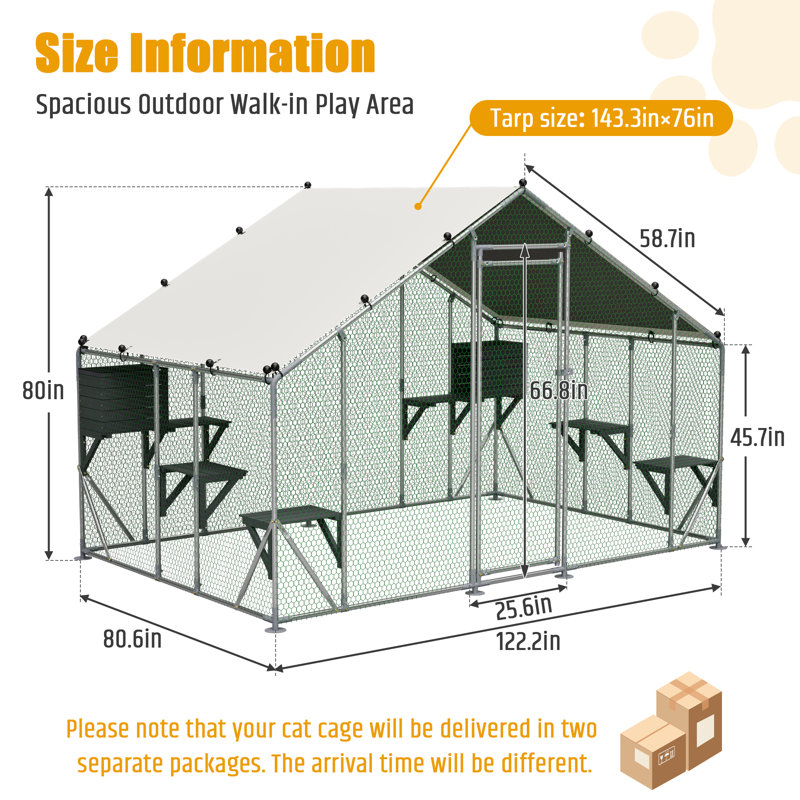 Cage pour chat en métal 3x2 M, H 80 po x l 80,6 po x P 122,2 po