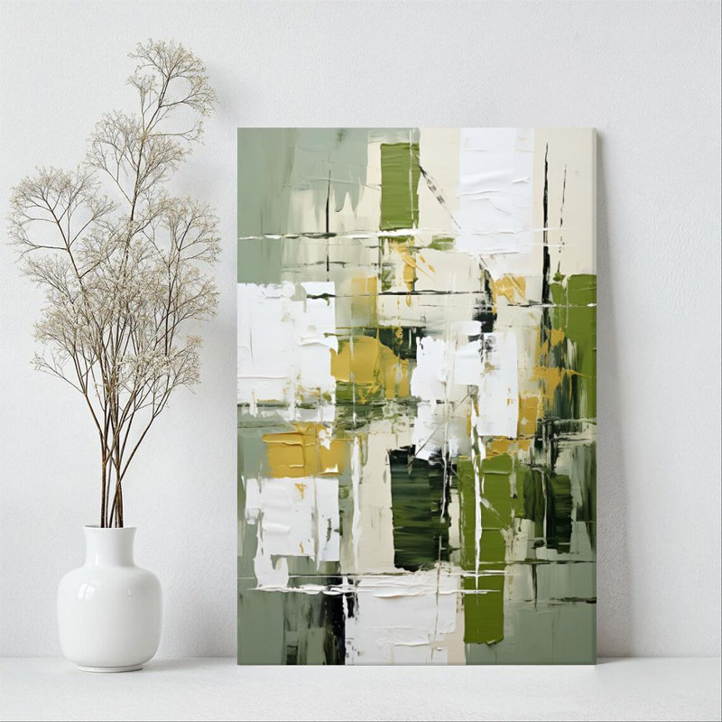 Art mural sur toile, art géométrique abstrait, épissage de blocs vert, jaune et blanc, abstrait abstrait moderne, reproduction d'art sur toile, peinture