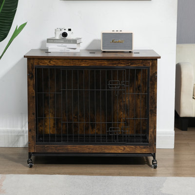 Meuble pour cage double à double porte, chenil moderne, cage à chien robuste en bois, niche pour chien, table de bout intérieure, plateau coulissant