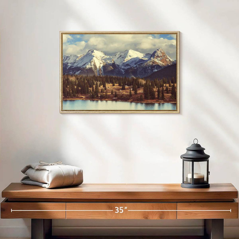 Montagnes Rocheuses du Colorado, 19 po x 13 po, Cadre flottant en bois naturel