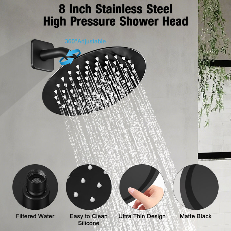 Modern Wall Mount Single Handle Shower Faucet, Matte Black
