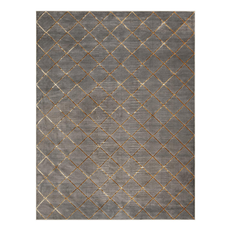 Tapis à carreaux gris et or Latitude Run® Novica, Rectangle 10 pi x 13 pi 1 po
