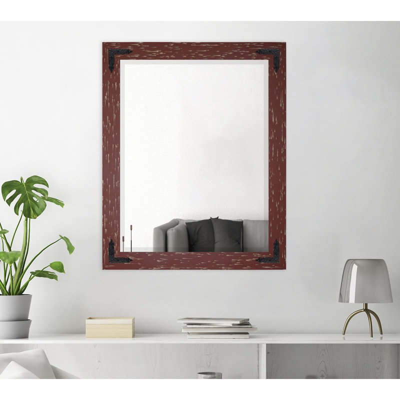 Tuohy Solid Wood Flat Wall Mirror, 41"  x 35" , Brick Red