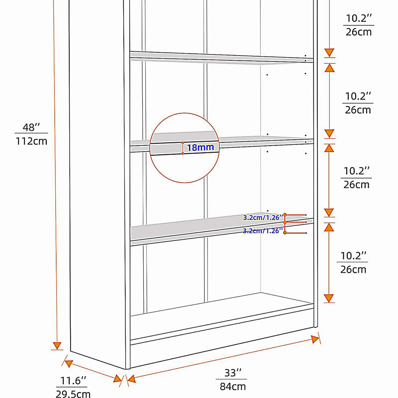Bibliothèque 4 niveaux, Black, (4 tablettes) H 48 po x l 33 po x P 11,6 po