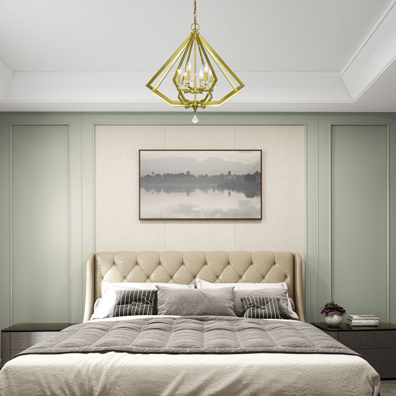 Lustre lanterne à 6 lumières Zyvon Diamond, Laiton poli, 6, H 26 po x l 25 po x P 25 po