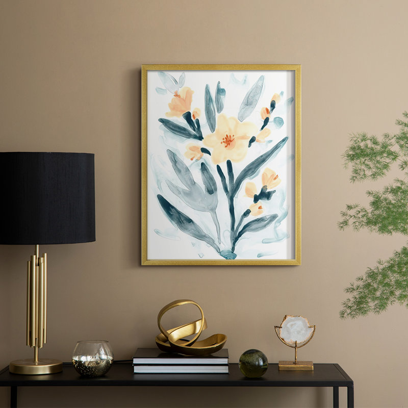 "Bouquet indigo et rosé II", H 21 po x l 17 po, Doré