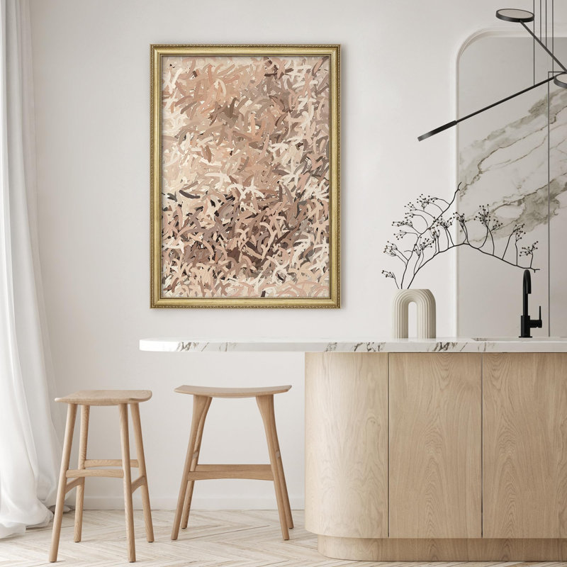 Décoration murale neutre encadrée, motif abstrait coup de pinceau rustique contemporain, Non