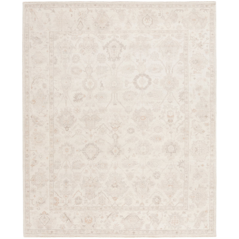 Oushak Hand Knotted Wool/Cotton Oriental Rug in Beige/Light Gray, Rectangle 9' x 12'