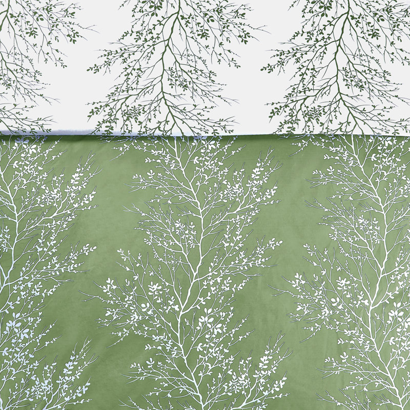 Ensemble d'édredon réversible à motif de feuillage, literie douce en microfibre, Sauge/blanc