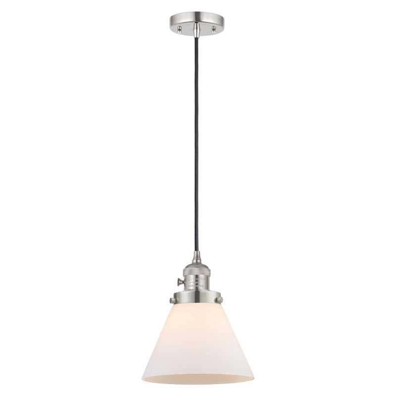 Luminaire suspendu en forme de globe à 1 lumière Angjelina, H 129 po x l 7,75 po x P 7,75 po, Nickel poli, Blanc mat