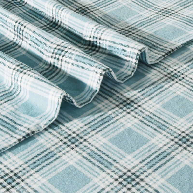 Twin XL Green Plaid Cotton Flannel Deep Pocket Sheet Set