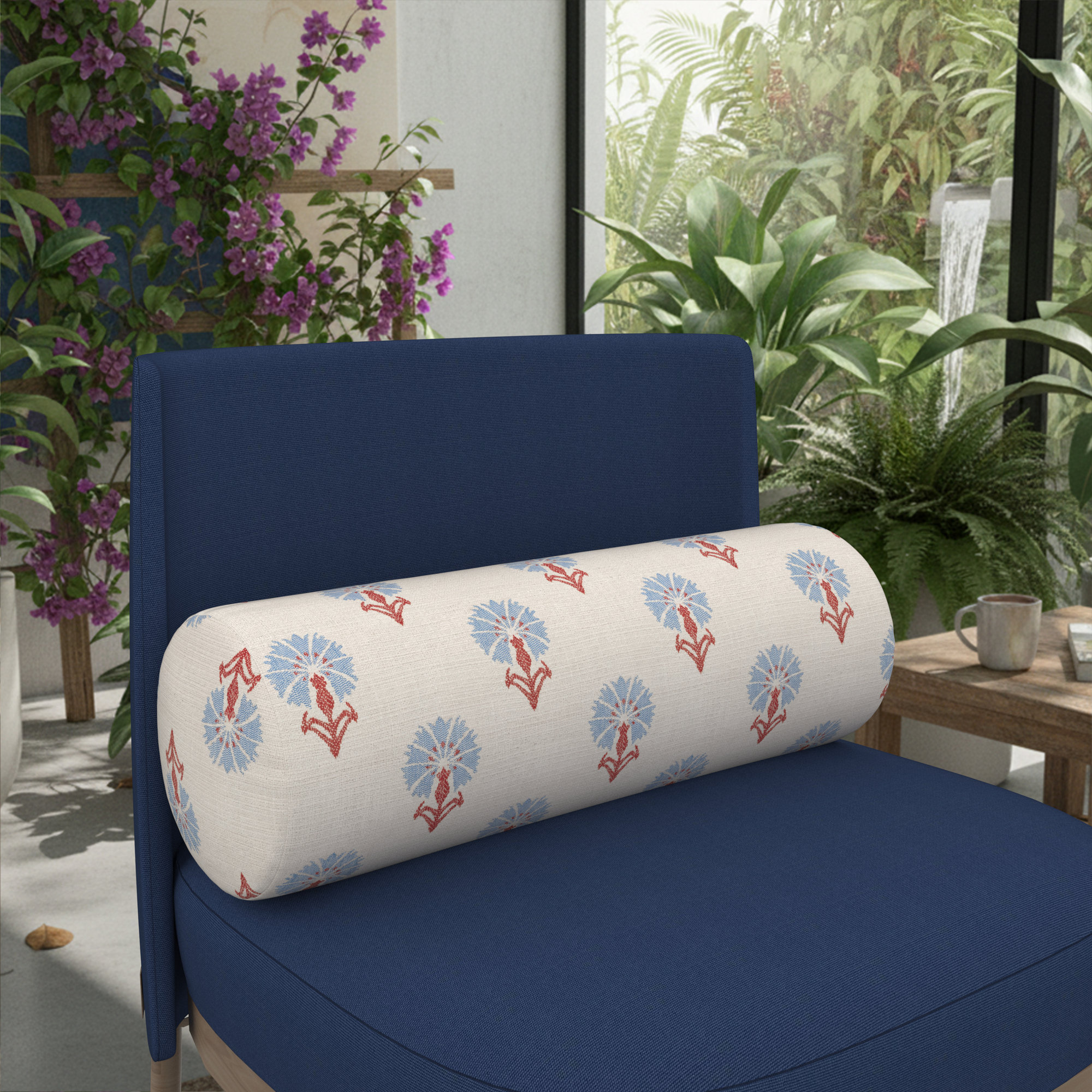 Amala Outdoor/Indoor Bolster Pillow, Mira Bluebell