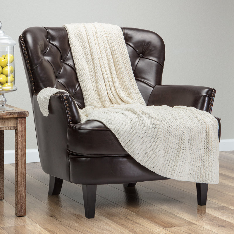 Pearl Off-White Knitted Chenille Throw Blanket 50" x 65"
