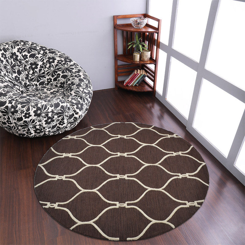Selen Hand Tufted Wool Eco-Friendly Round Area Rugs - Round, Brown Beige Color, Geometric Modern Design, High Pile Thick Handmade Anti Skid Area Rugs for Living Room, Bed Room