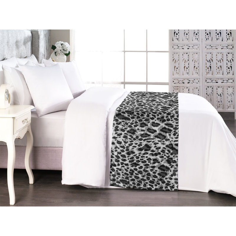 Ambesonne Leopard Print Bed Scarf Runner Grey Wild Cat Spots Black and Grey, King