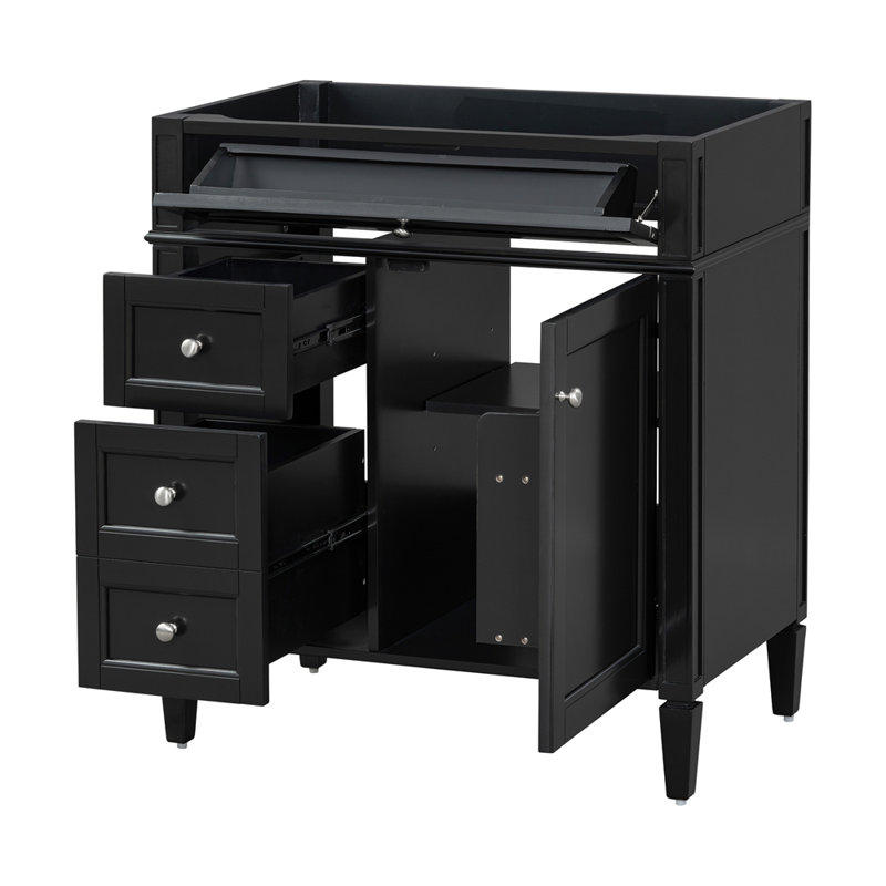 Modern Bathroom Vanity with 2 Drawers and Tip-out Drawer Ample Storage for Organized Bathrooms Basin Not Included, Black