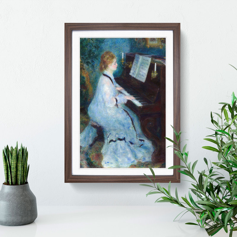 Woman at the Piano by Pierre-Auguste Renoir - Picture Frame Painting on MDF, Walnut Framed, 36cm H x 27cm W x 2cm D
