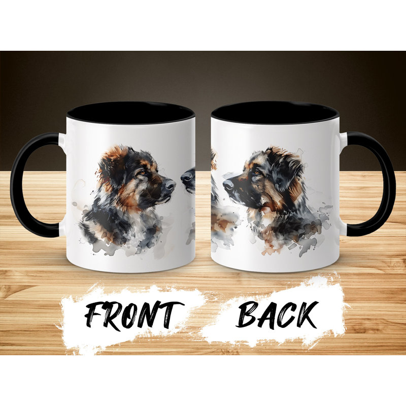 German Shepherd Dog Watercolor Art 11oz Coffee Mug, 3, Black