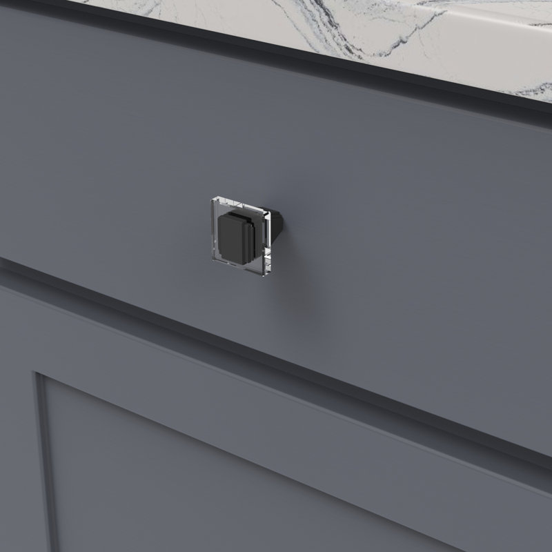 Belleclaire Collection Knob 1-1/4 Inch Square Polished Nickel Finish, Matte Black