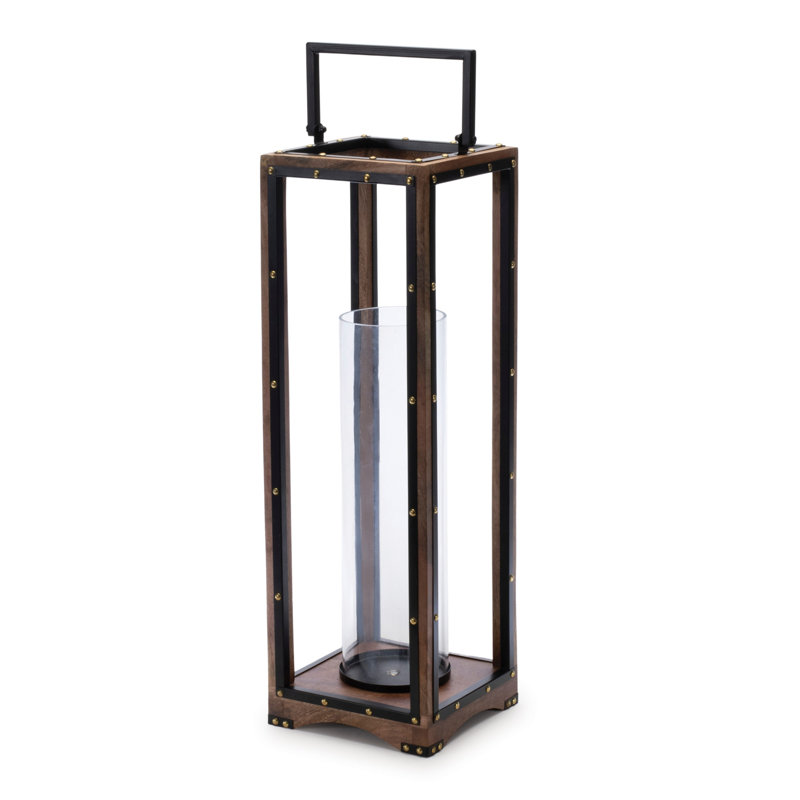 Porte-bougie de table 25 po en métal et bois massif noir et brun
