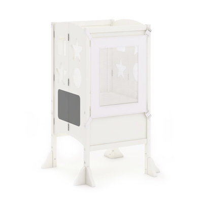 Guidecraft Classic Kitchen Helper Kids' Step Stool - Foldable and Adjustable Wooden Toddler Tower 