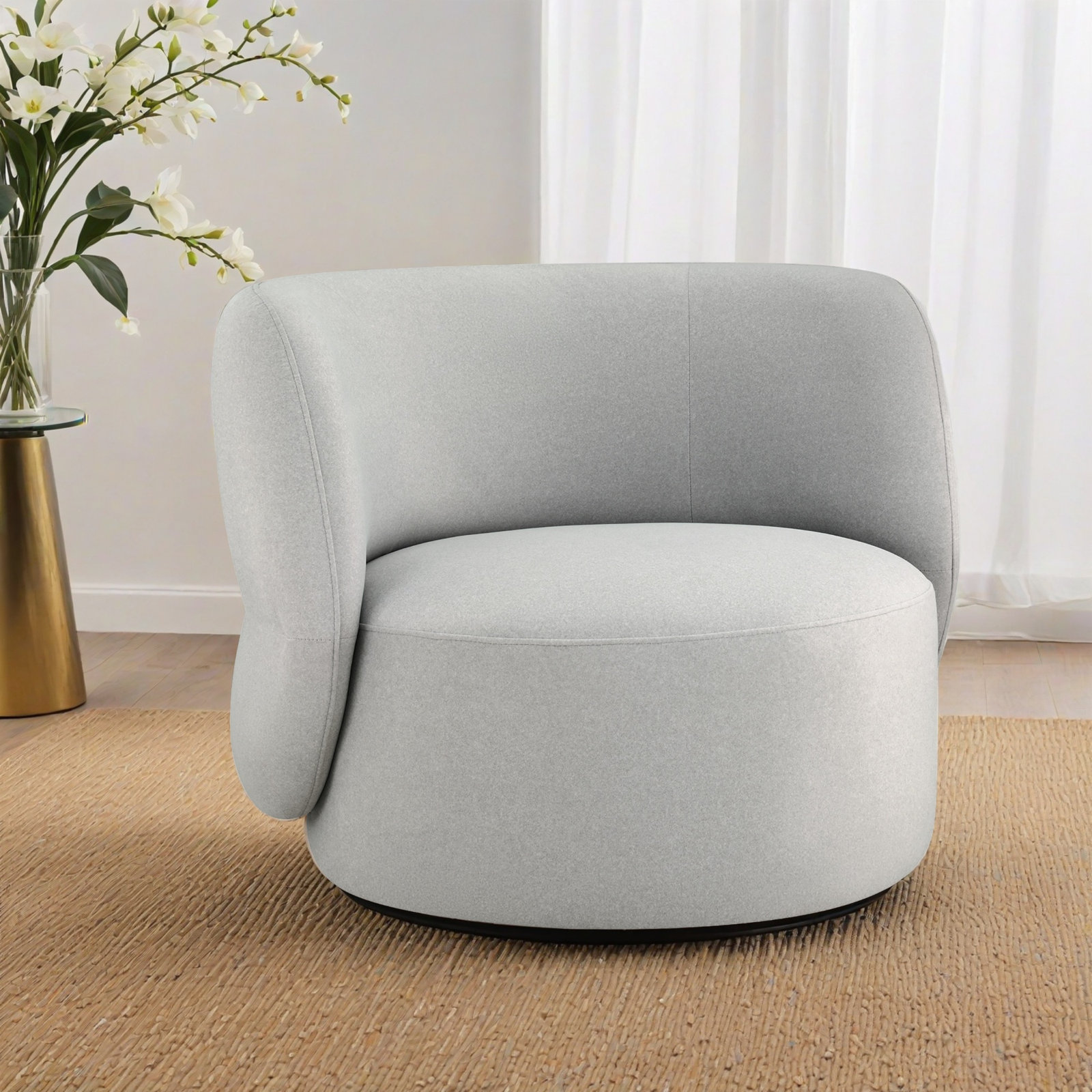 Swivel Barrel Chair, Vesper Dove Velvet