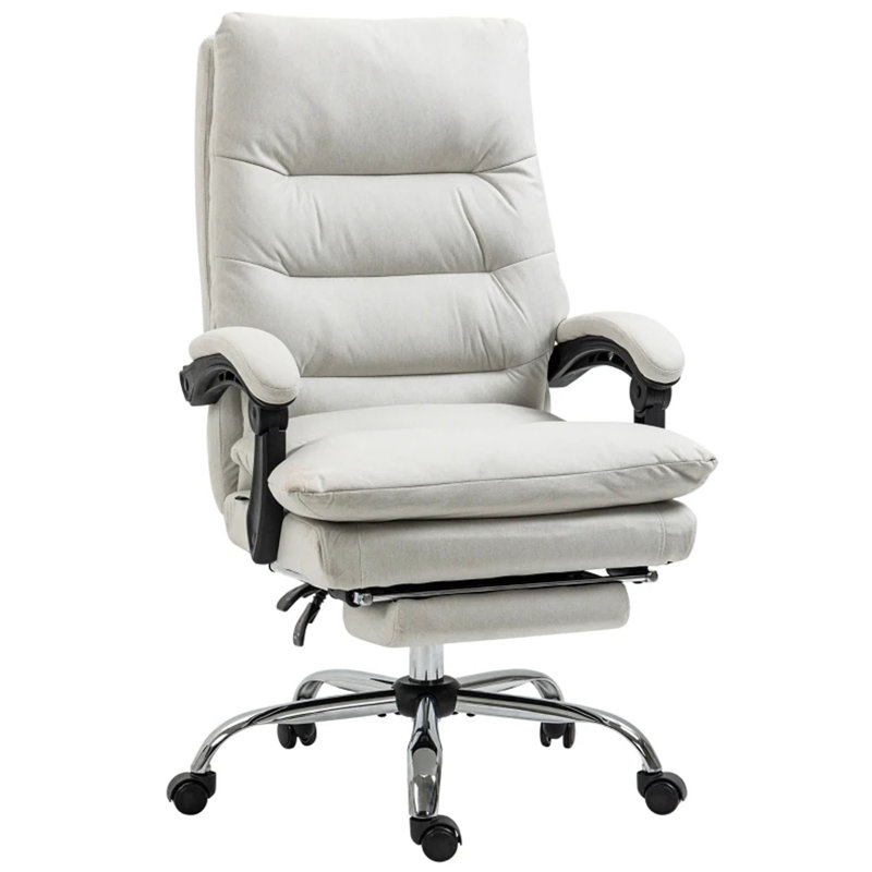 Fauteuil de bureau en microfibre à massage, fauteuil inclinable chauffant avec repose-pieds, Blanc