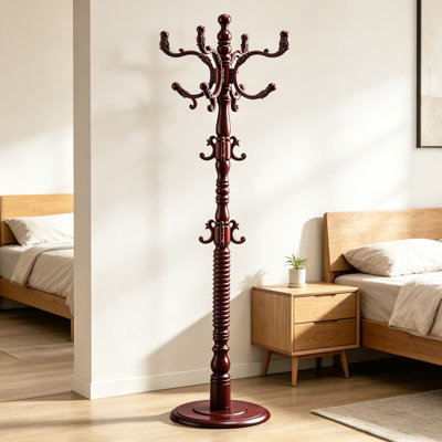 Portemanteau autoportant robuste pour vestibule avec base en bois robuste et crochets en résine, support pour arbre d'entrée pour le bureau de la chambre à coucher