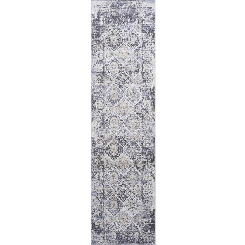 Tapis gris / bleu 2 x 8 - durable, ne perd pas ses poils et ne perd pas ses taches