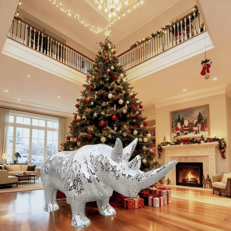 Rhinoceros Statue With Mirror Diamond Exterio