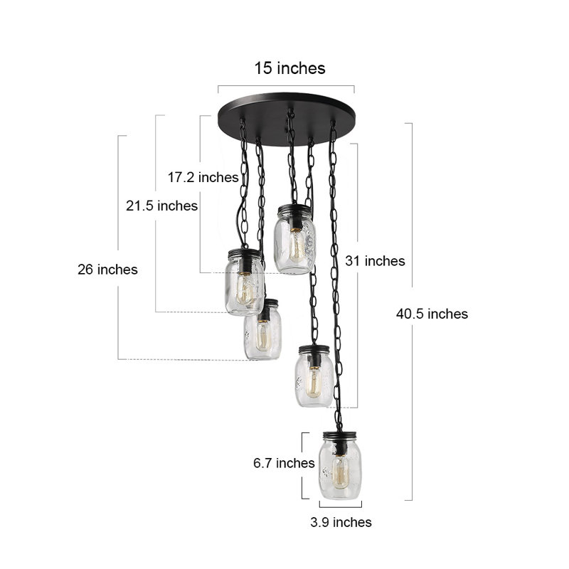 Luminaire suspendu pot 5 lumières Christopherson