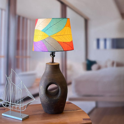 Real Leaf Drum Lamp Shade in Red/Blue/Pink