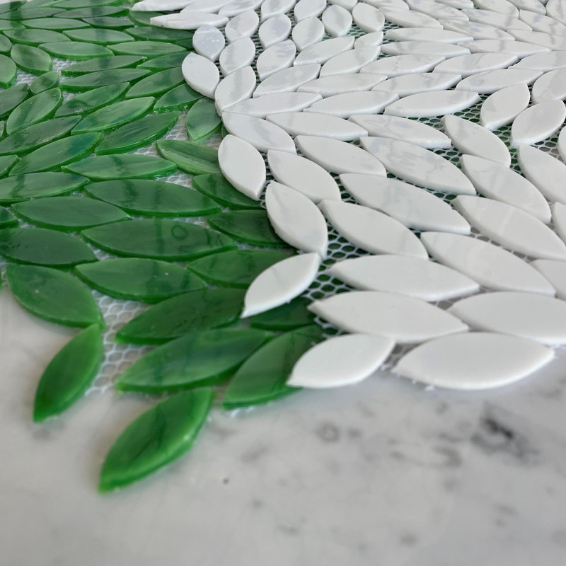 Jazz 0.5" x 1.5" Glass Novelty Mosaic Wall Tile, White/White Blossom
