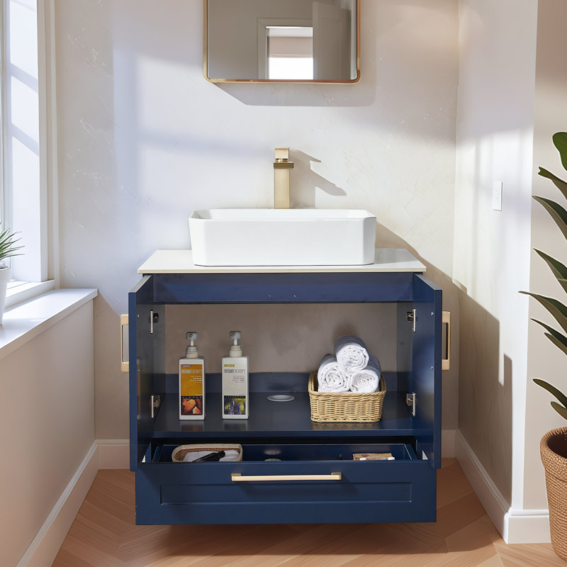 Ensemble de meuble-lavabo simple sur pied moderne 30 po Kearna, Bleu