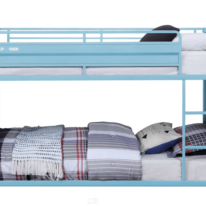 Aqua Finish Twin/Twin Bunk Bed With Safety Guardrail And Slat System For People' Rooms