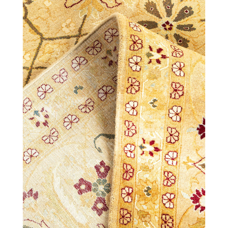 Tapis unique noué à la main Ghabriel Mogul - doré, 8 pi 1 po x 10 pi 2 po