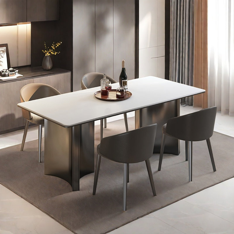 Home rectangular white rock plate dining table set, 29.52"H x 78.74"L x 39.37"W