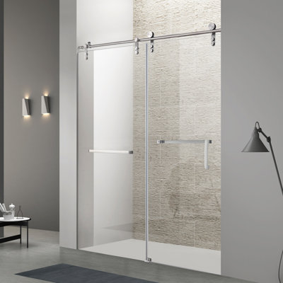 Glissière simple sans cadre de 44 à 48 po x H 76 po avec verre de 5/16 po (8 mm) et quincaillerie en acier inoxydable
