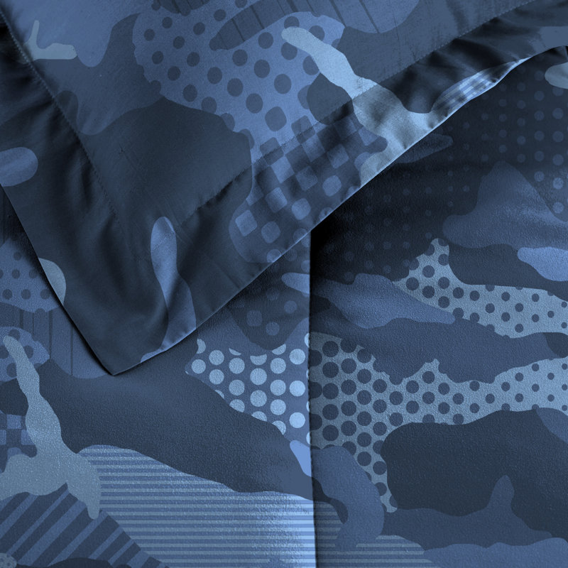 Blue Twin Microfiber Camo Reversible Bed in a Bag Set