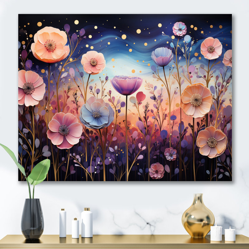 Fleurs mystiques mauves - Impression, Toile tendue, H 24 po x l 32 po x P 1 po