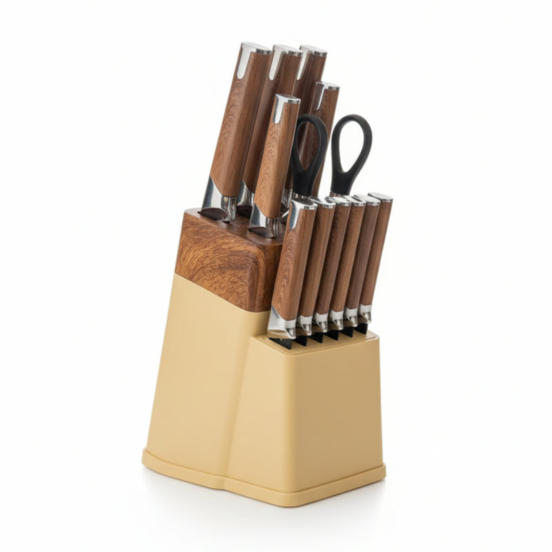 Ensemble de couteaux de cuisine en acier inoxydable 13 pièces Modern, Brun