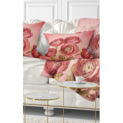 Bunch of Ranunculus Flowers on Pink - Floral Printed Throw Pillow